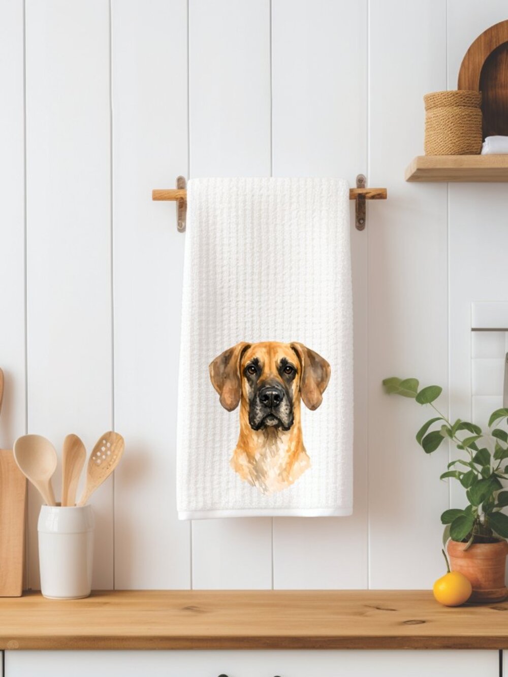 Fawn Great Dane Dog Waffle Weave Decorative Kitchen Tea Towel